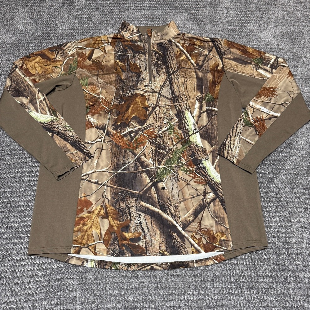 Realtree Mens XL 1/4 Zip Shirt Camo Long Sleeve Pullover AP HD Hunting